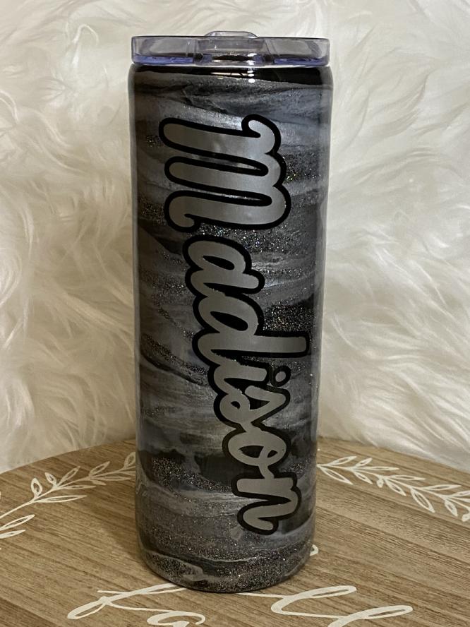 20 oz. Epoxy Tumbler With Gray Swirl and Custom Name